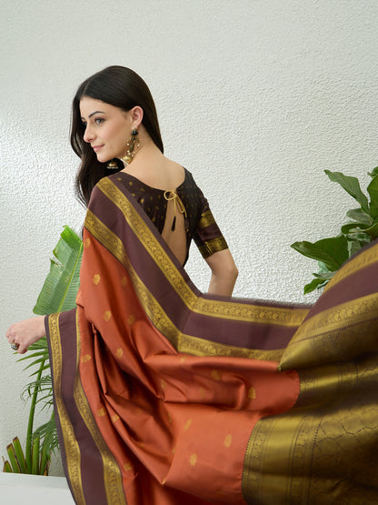 Copper Orange Ready To Wear/Easy Kanjivaram Saree