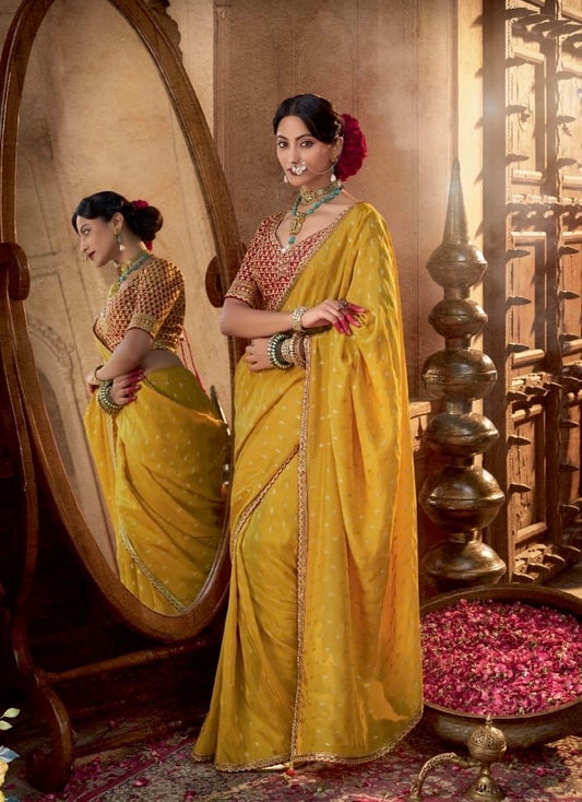 Yellow Soft Banarasi Silk Readymade/Easy Saree