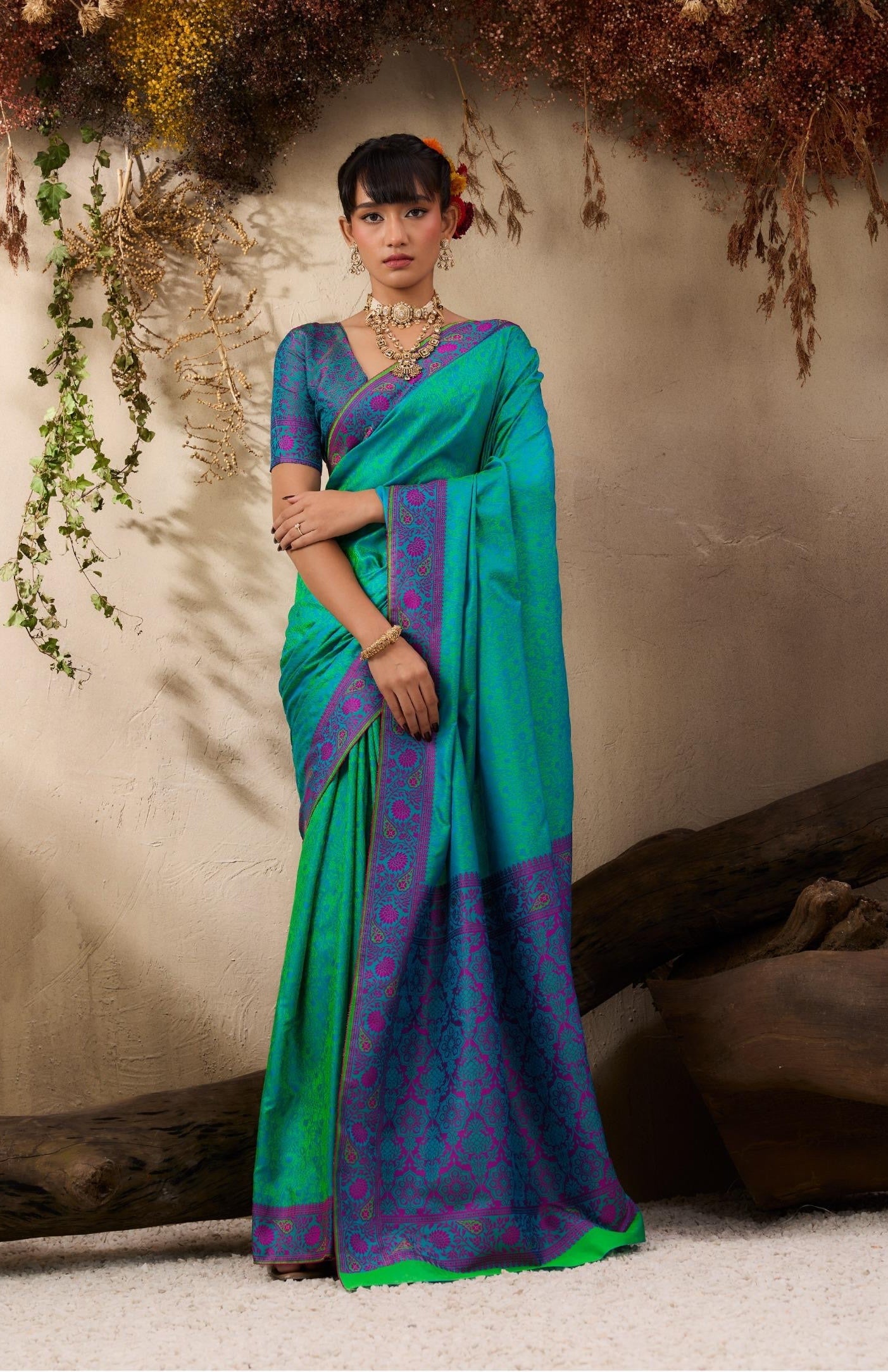 Teal Blue Readymade/Easy Kanjivaram Saree