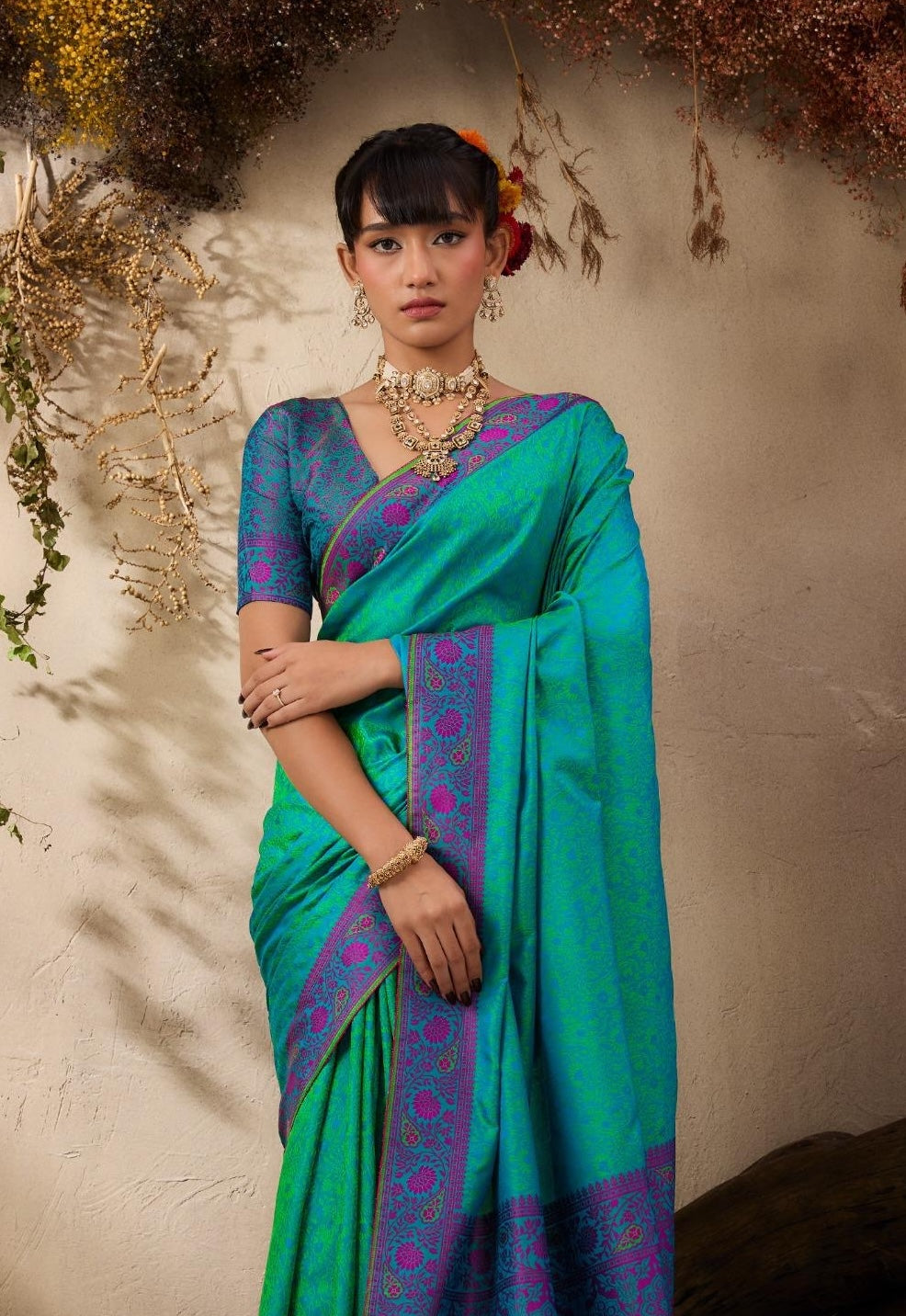 Teal Blue Readymade/Easy Kanjivaram Saree