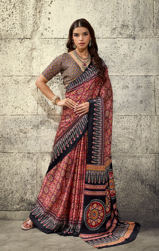 Black Modal Silk Office Wear Ready To Wear/Easy Saree