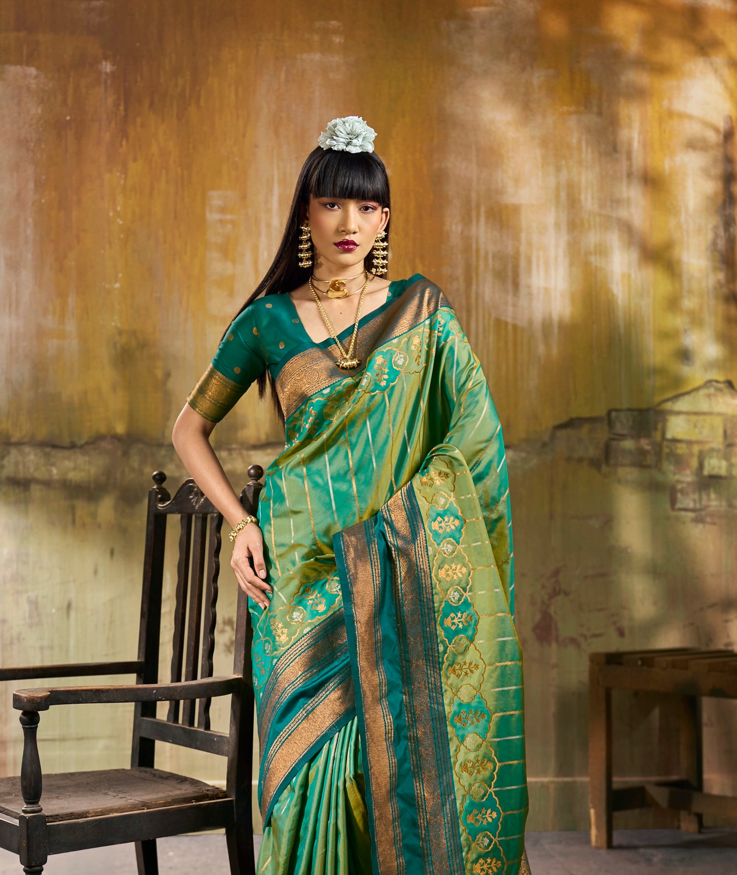 Green Kanjivaram Silk Ready To Wear/Easy Saree