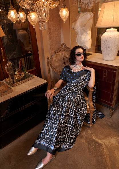 Black Color Office Wear Patola Crepe Silk Easy/Readymade Saree