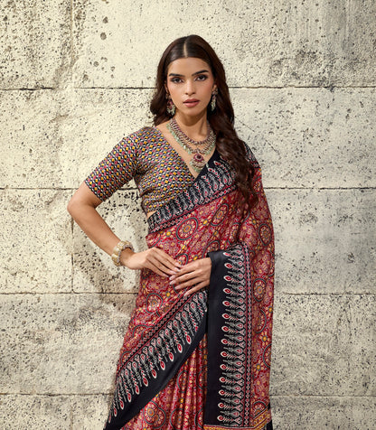 Black Modal Silk Office Wear Ready To Wear/Easy Saree