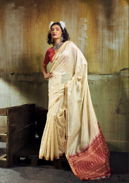 Ivory Munga Silk Ready To Wear/Easy Saree