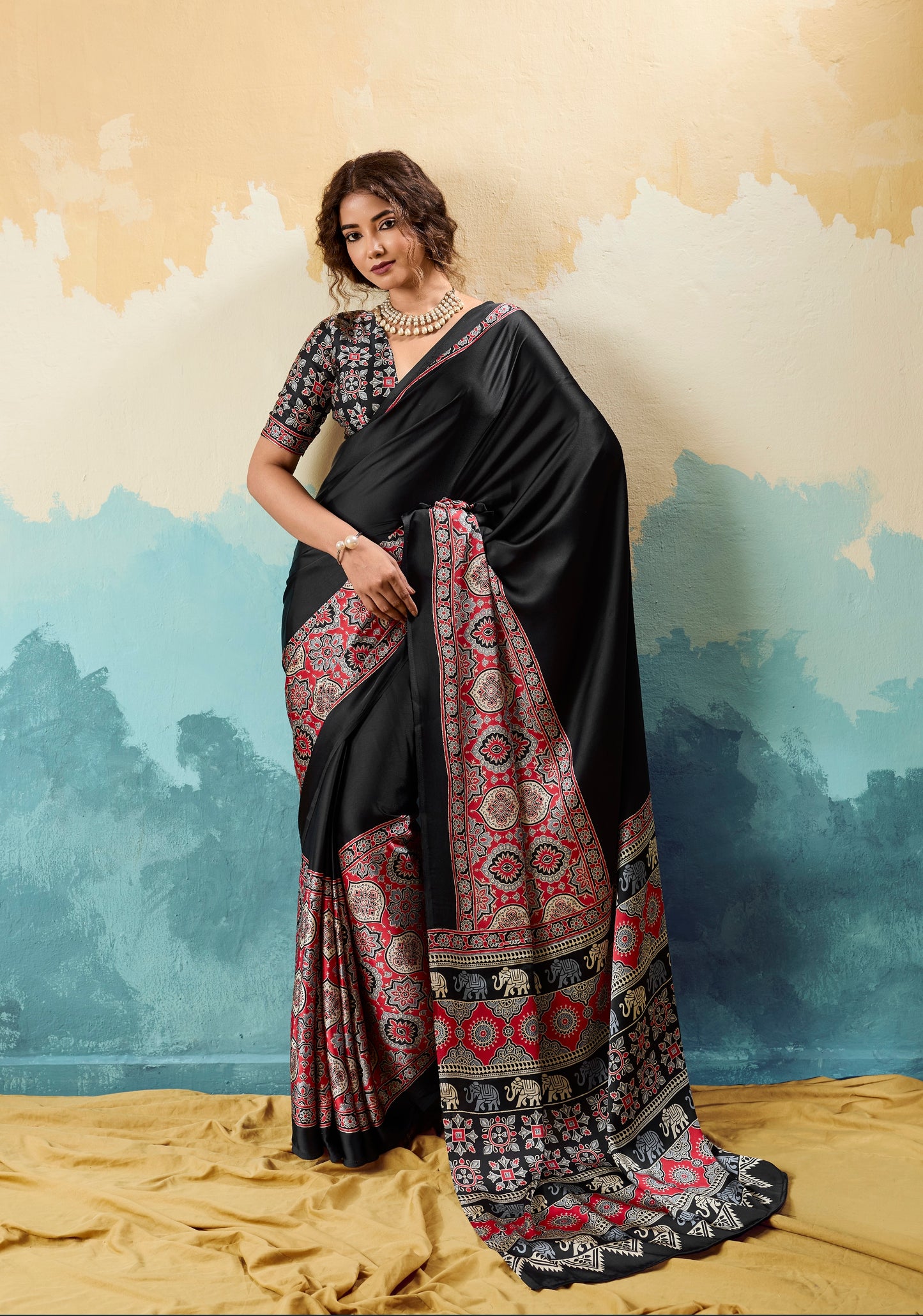 Black Crepe Silk Ready To Wear/Easy Saree - Panaash Saree