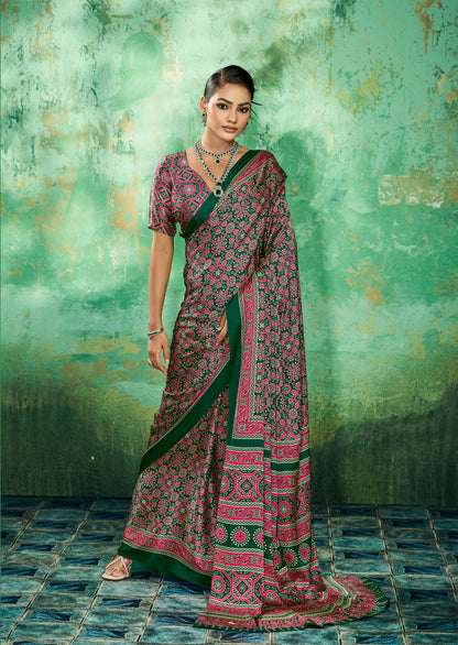 Green Modal Satin Office Wear Ready To Wear/Easy Saree - Panaash Saree