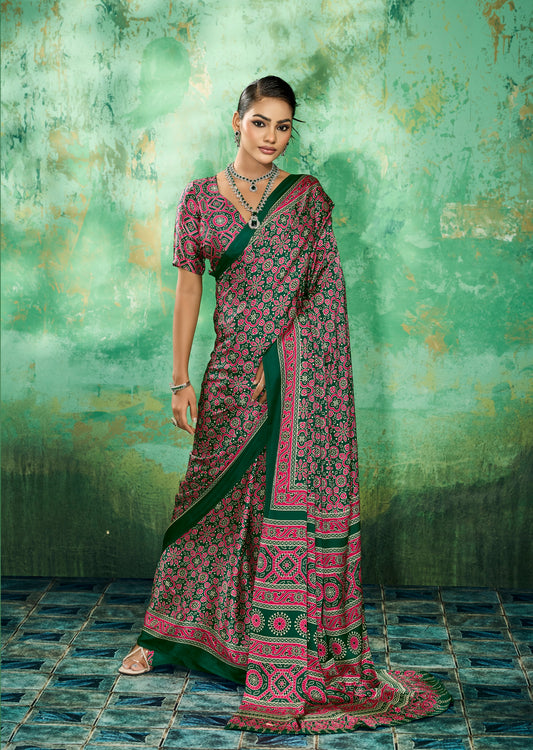 Green Modal Satin Office Wear Ready To Wear/Easy Saree - Panaash Saree