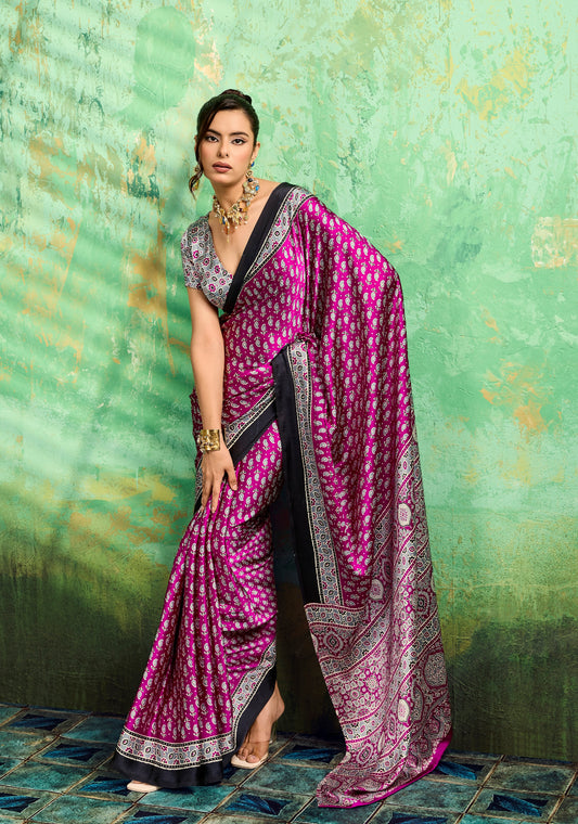 Pink Modal Satin Office Wear Ready To Wear/Easy Saree - Panaash Saree