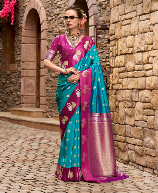 Blue Satin Silk Readymade/Easy Saree