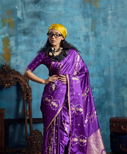 Purple Satin Silk Ready To Wear/Easy Saree