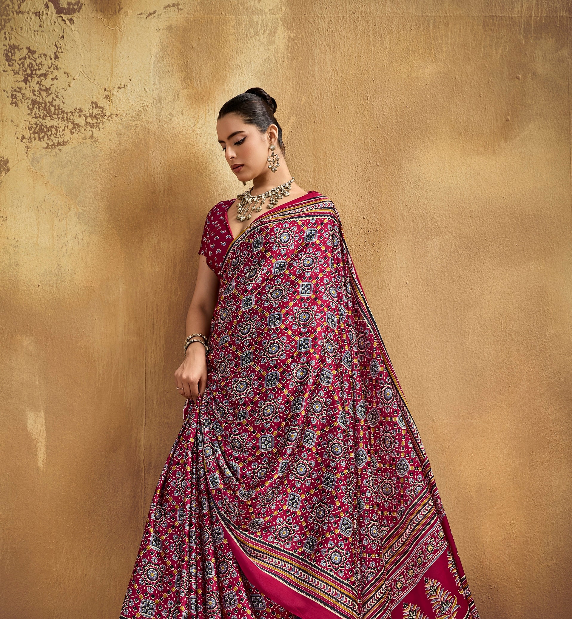 Red Modal Satin Ready To Wear/Easy Saree - Panaash Saree