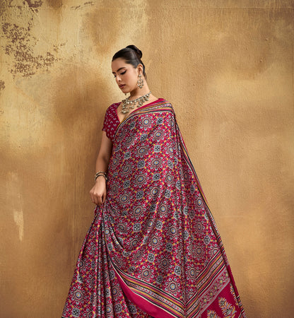 Red Modal Satin Ready To Wear/Easy Saree - Panaash Saree