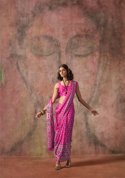 Pink Georgette Readymade/Easy Saree
