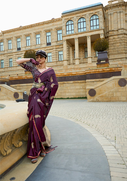 Maroon Satin Silk Readymade Saree