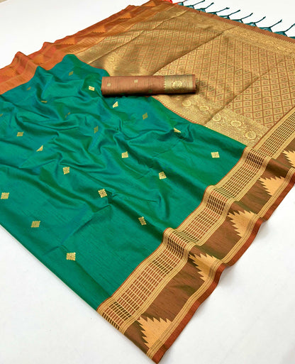 Green Color Tussar Silk Readymade/Easy Saree