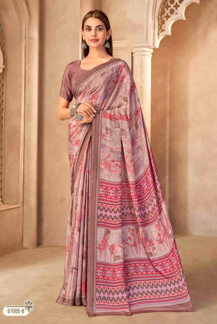 Mauve Pink Crepe Silk Ready To Wear/Easy Saree by Stylebypanaash 