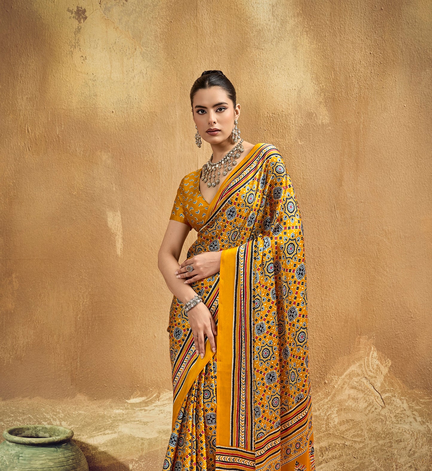 Yellow Modal Satin Ready To Wear/Easy Saree - Panaash Saree