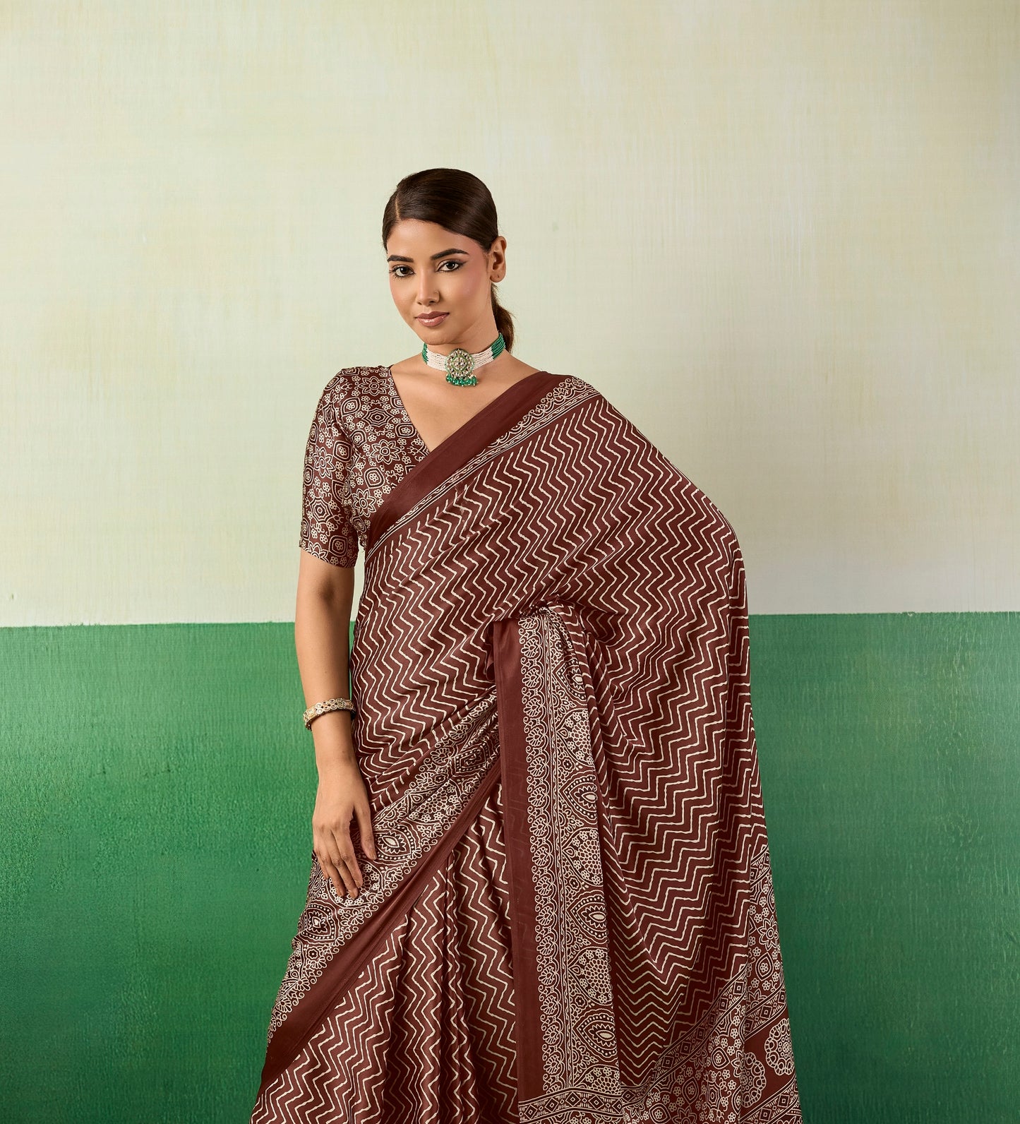 Brown Modal Satin Office Wear Ready To Wear/Easy Saree - Panaash Saree