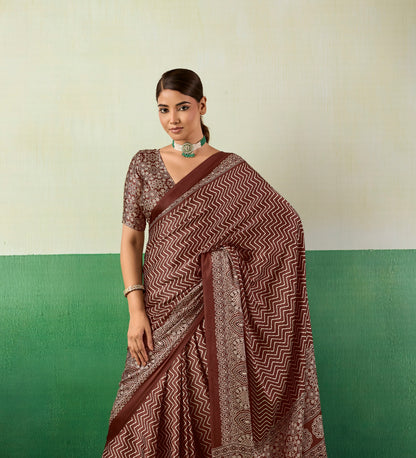 Brown Modal Satin Office Wear Ready To Wear/Easy Saree - Panaash Saree