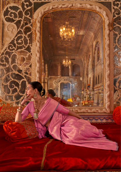 Light Pink Kanjivaram Silk Normal Drape Saree - Panaash Saree