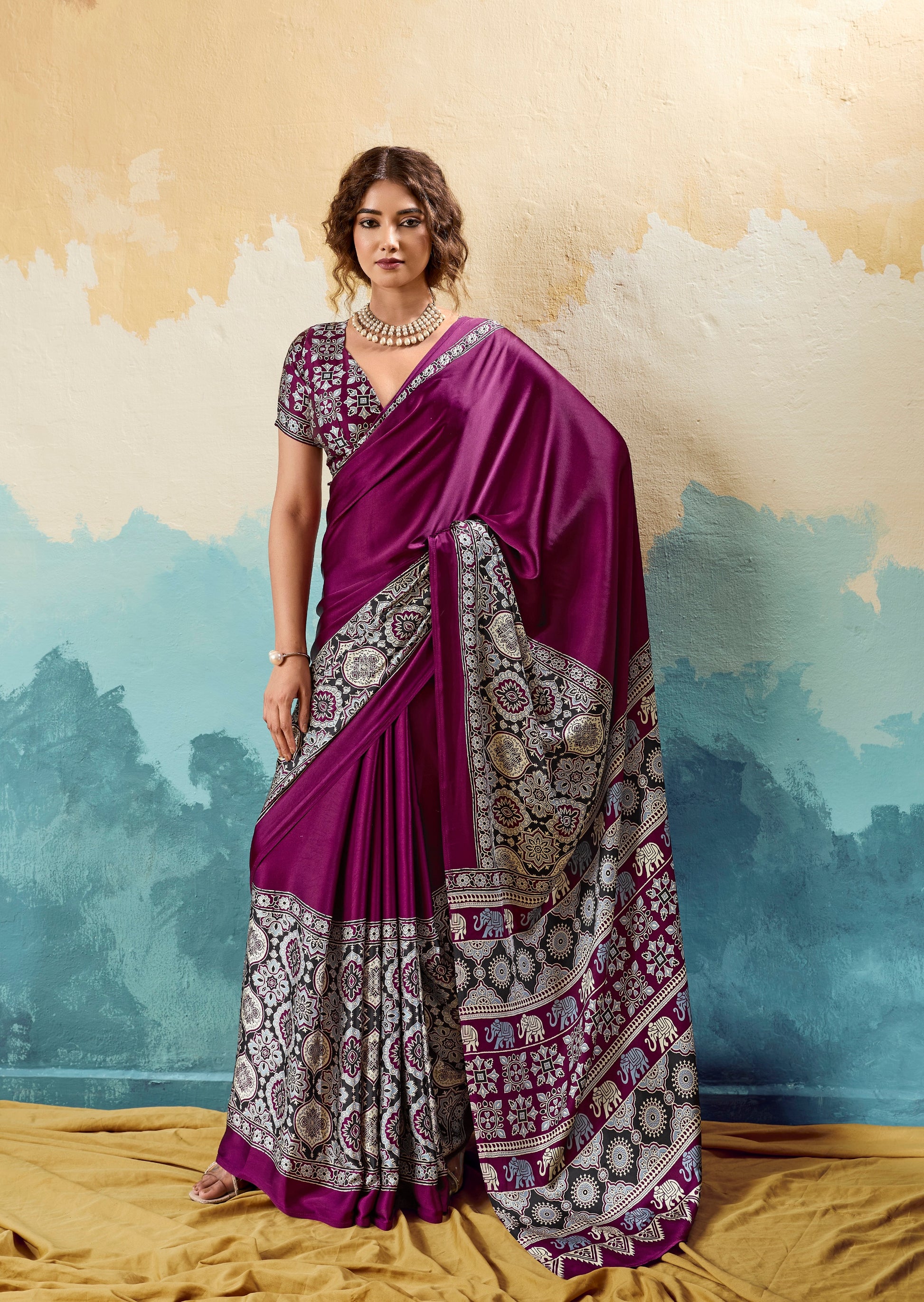 Magenta Crepe Silk Ready To Wear/Easy Saree - Panaash Saree