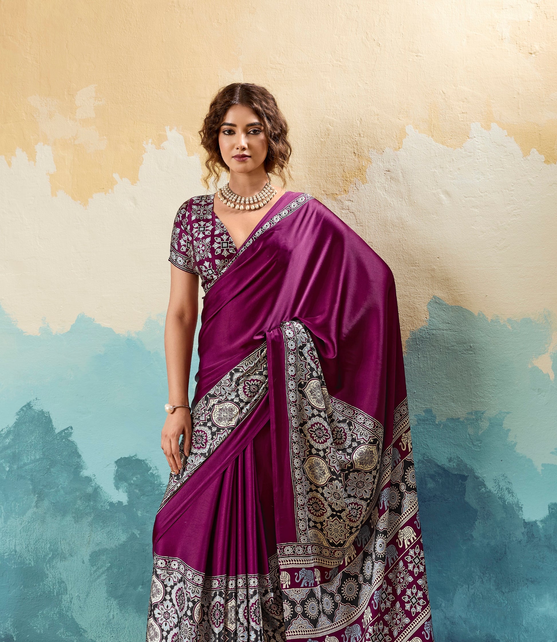 Magenta Crepe Silk Ready To Wear/Easy Saree - Panaash Saree