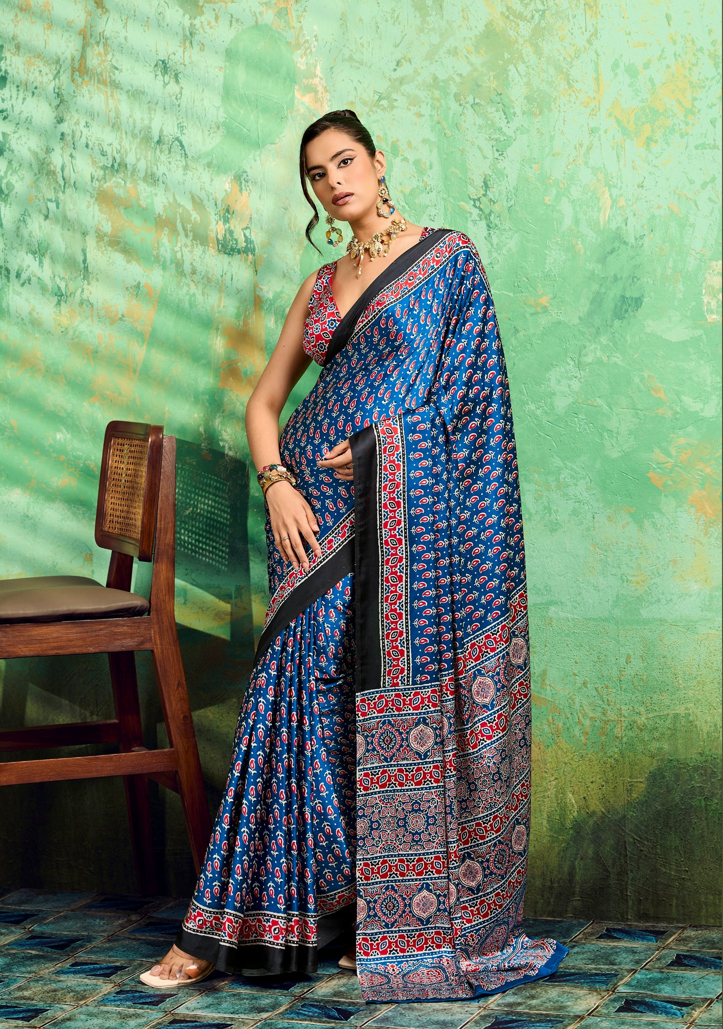 Blue Modal Satin Office Wear Ready To Wear/Easy Saree - Panaash Saree