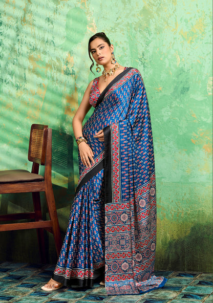 Blue Modal Satin Office Wear Ready To Wear/Easy Saree - Panaash Saree