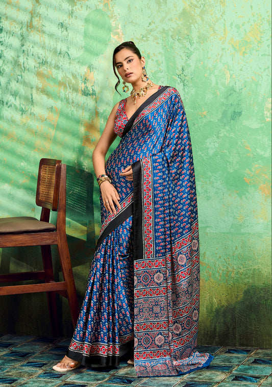 Blue Modal Satin Office Wear Ready To Wear/Easy Saree - Panaash Saree