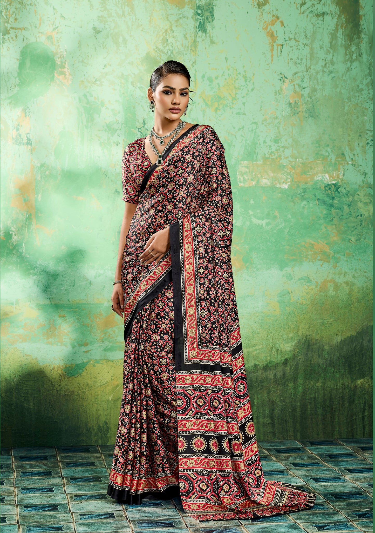 Black Modal Satin Office Wear Ready To Wear/Easy Saree - Panaash Saree
