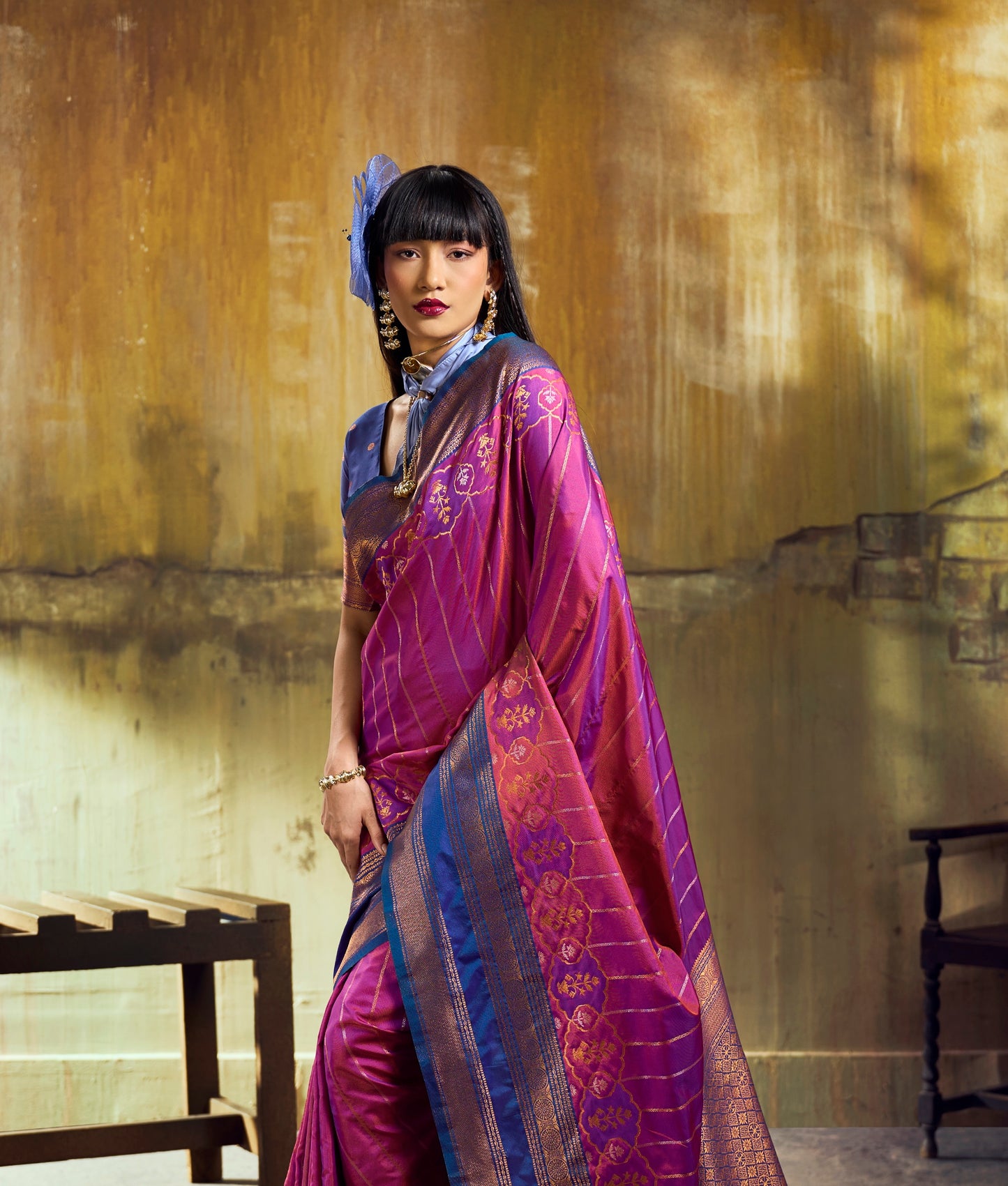 magenta ready to wear kanjjivaram by stylebypanaash
