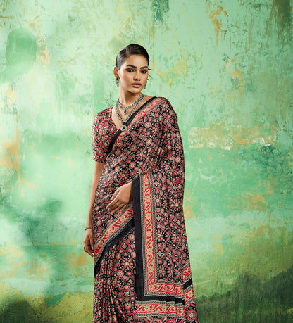 Black Modal Satin Office Wear Ready To Wear/Easy Saree - Panaash Saree