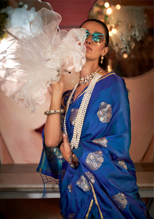Blue Satin Silk Readymade Saree