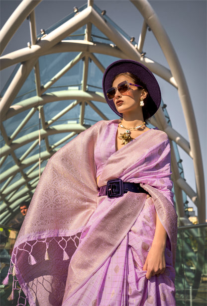 Lavender Color Kataan Silk Readymade/Easy Saree