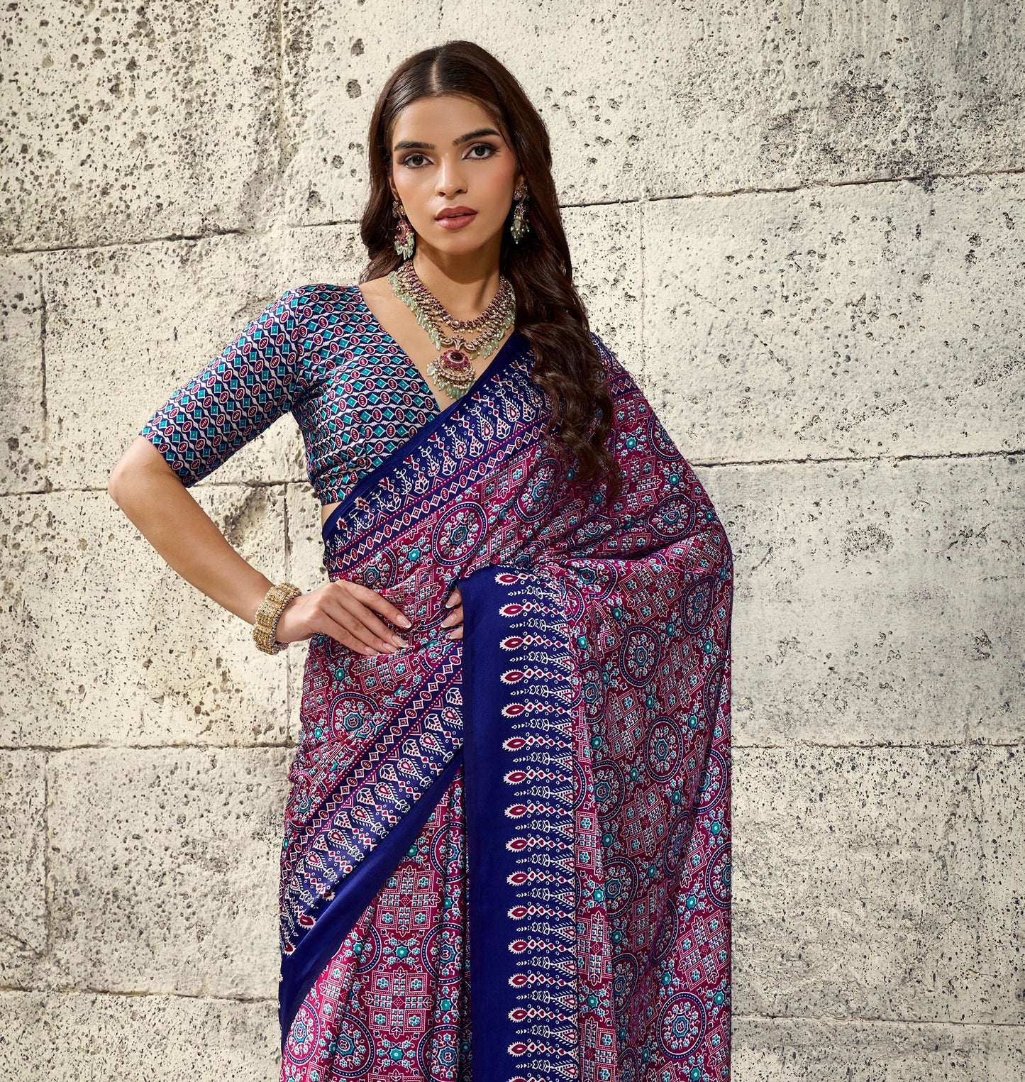Blue Modal Silk Office Wear Ready To Wear/Easy Saree