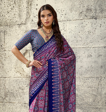 Blue Modal Silk Office Wear Ready To Wear/Easy Saree