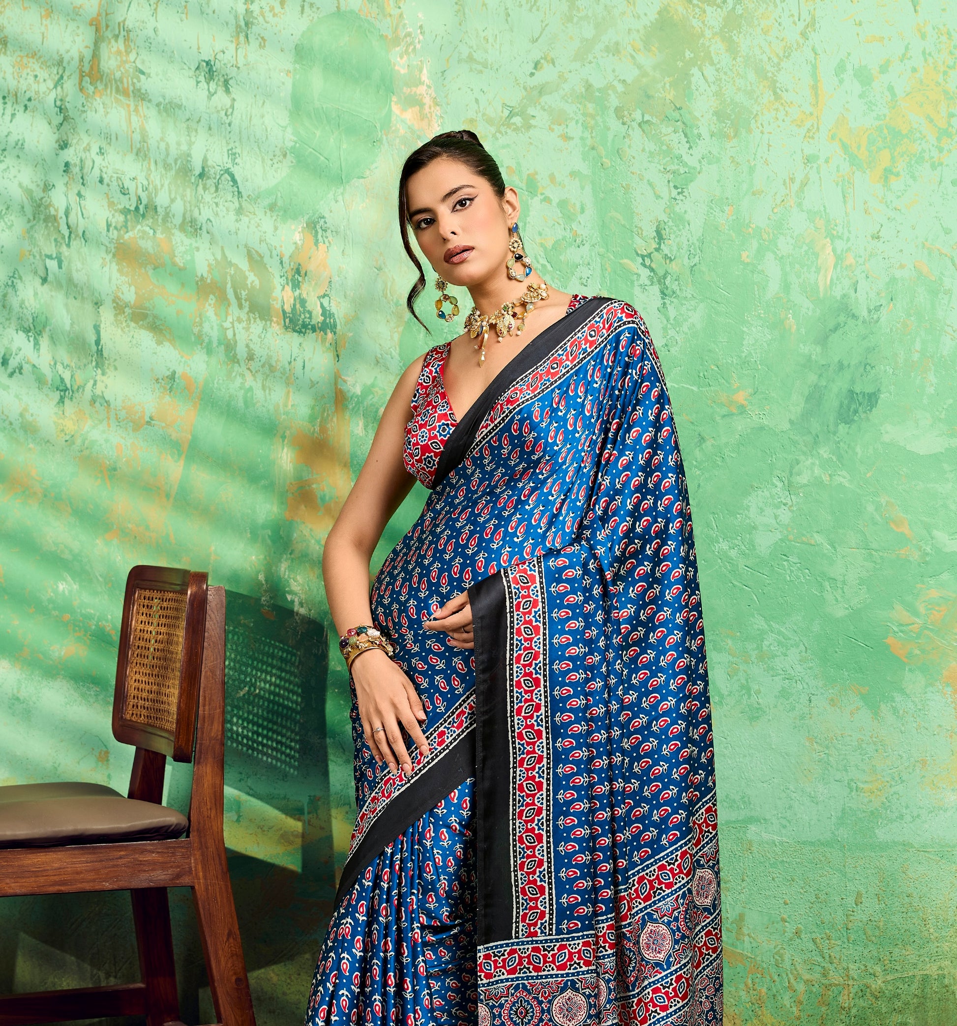 Blue Modal Satin Office Wear Ready To Wear/Easy Saree - Panaash Saree