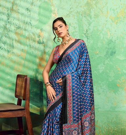Blue Modal Satin Office Wear Ready To Wear/Easy Saree - Panaash Saree