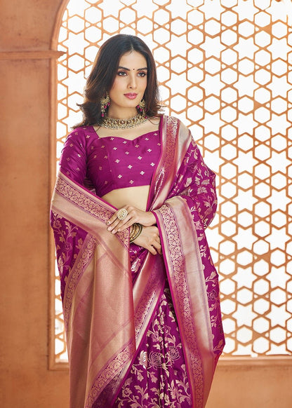 Purple Color Banarasi Silk Readymade/Easy Fancy Saree