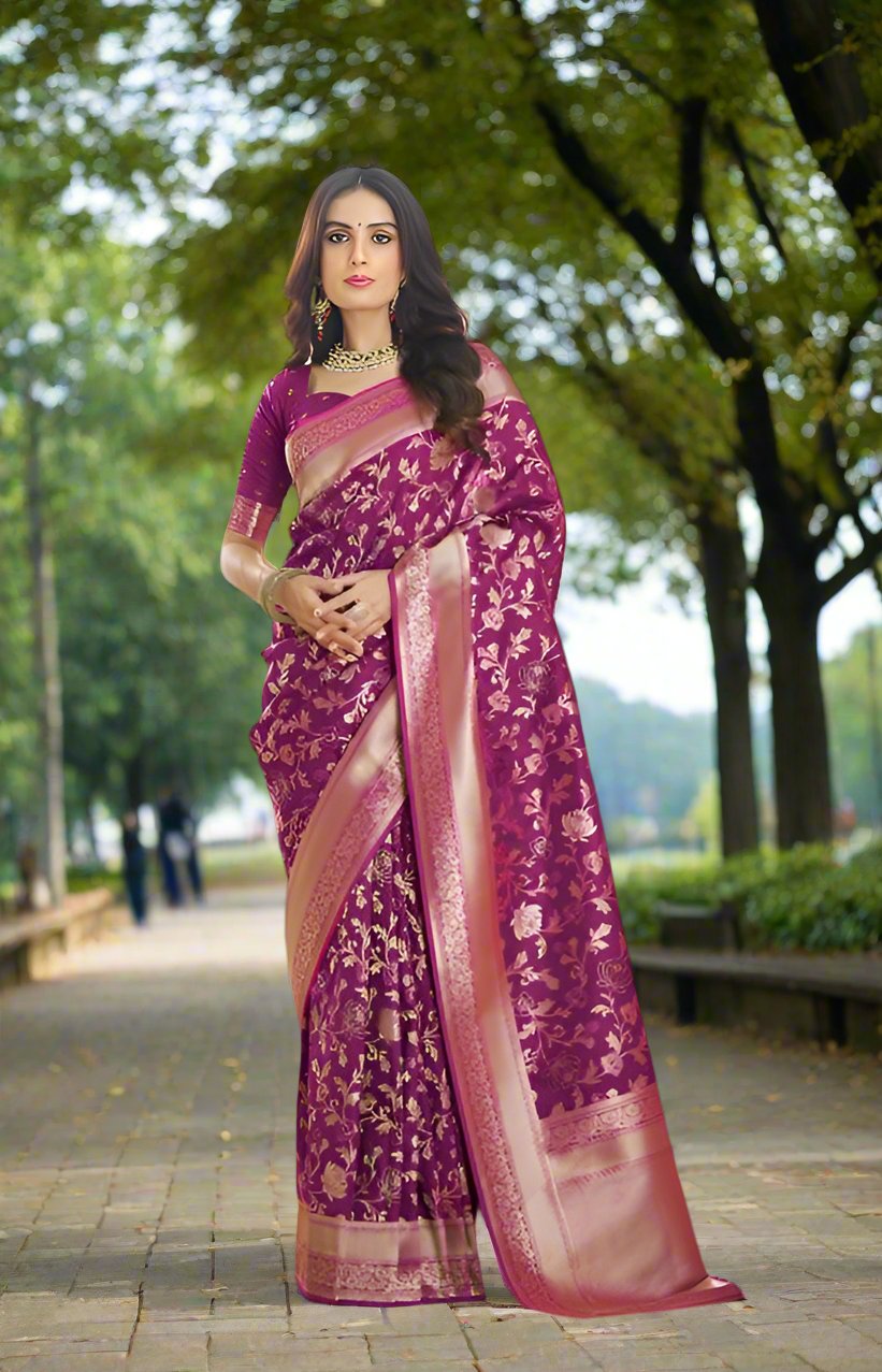 Purple Color Banarasi Silk Readymade/Easy Fancy Saree