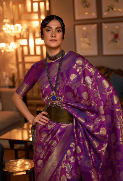 Purple Color Soft Banarasi Saree With Zari Weaving