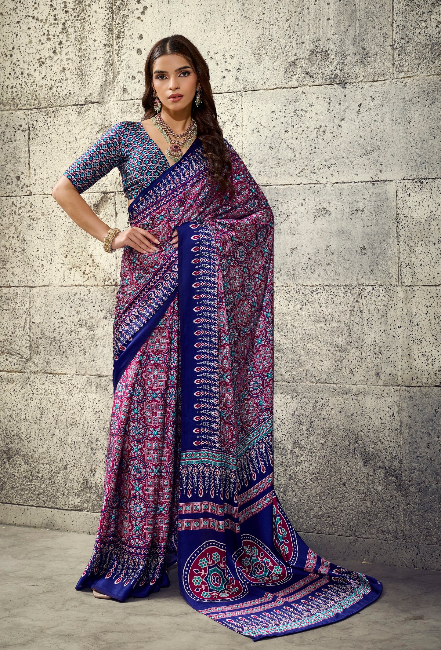 Blue Modal Silk Office Wear Ready To Wear/Easy Saree