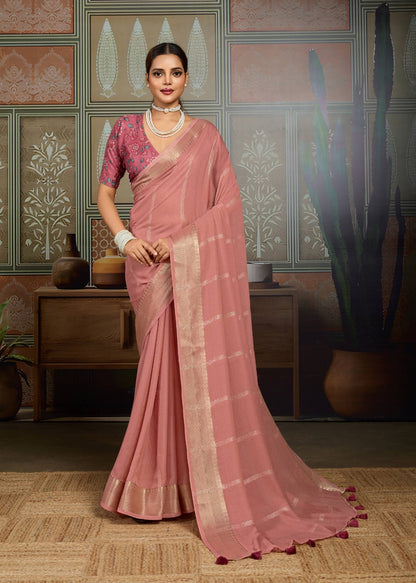 Peach Georgette Readymade/Easy Saree