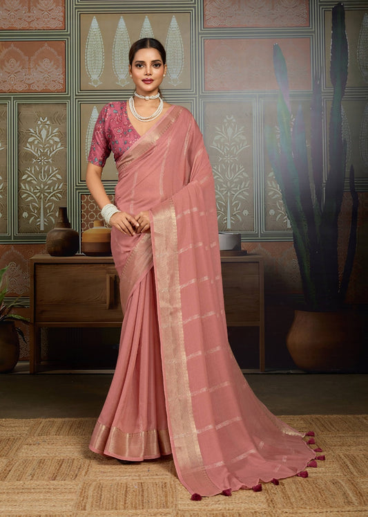Peach Georgette Readymade/Easy Saree