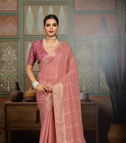 Peach Georgette Readymade/Easy Saree