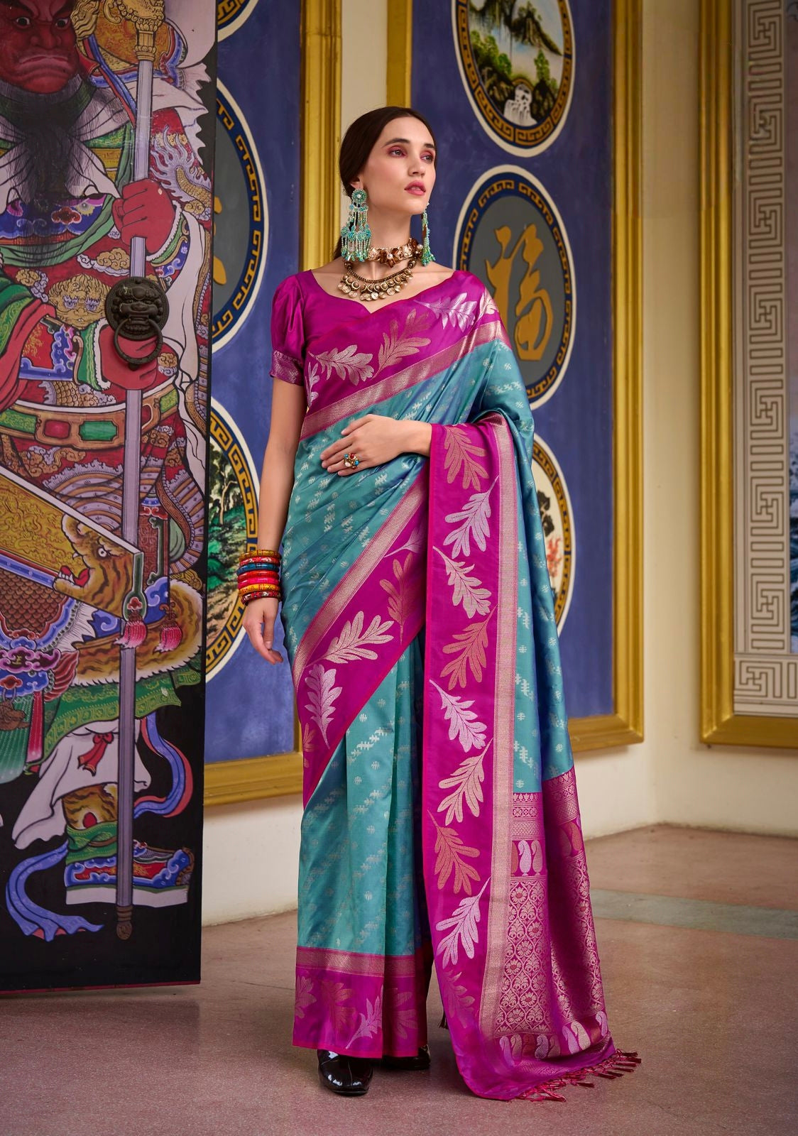 Peacock Blue Readymade/Easy Kanjivaram Saree