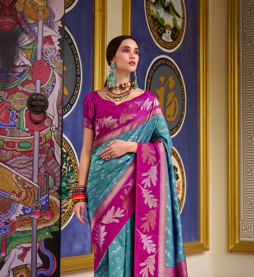 Peacock Blue Readymade/Easy Kanjivaram Saree