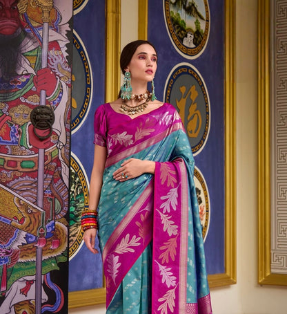 Peacock Blue Readymade/Easy Kanjivaram Saree