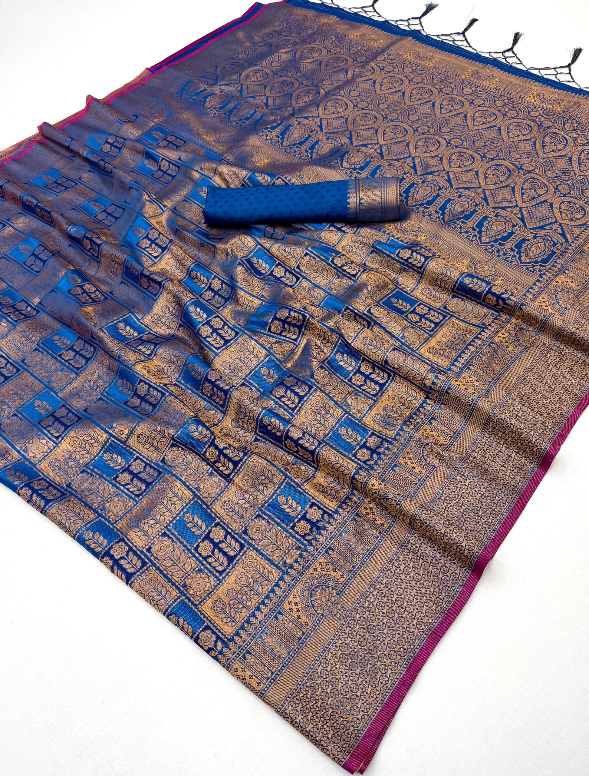 Steel Blue Kanjivaram Silk Ready to wear/Easy Saree - Panaash Saree